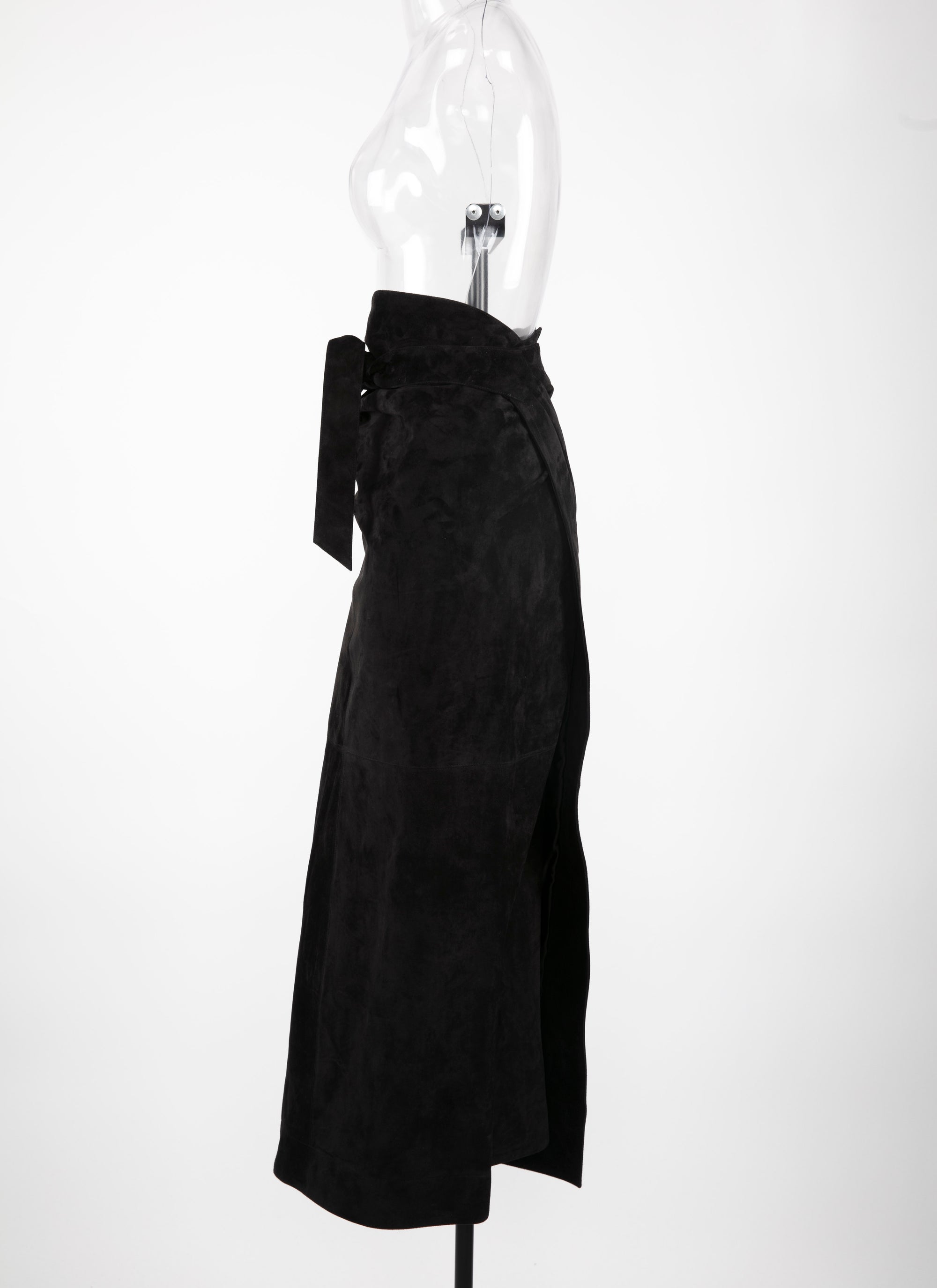 Suede leather maxi skirt - Black