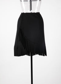 Jupe à franges en laine - Noir