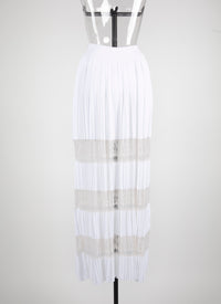 Pleated mesh maxi skirt - White