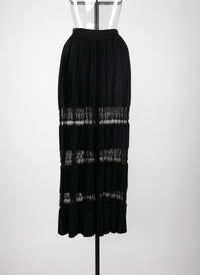 Jupe longue à plis en maille - Noir