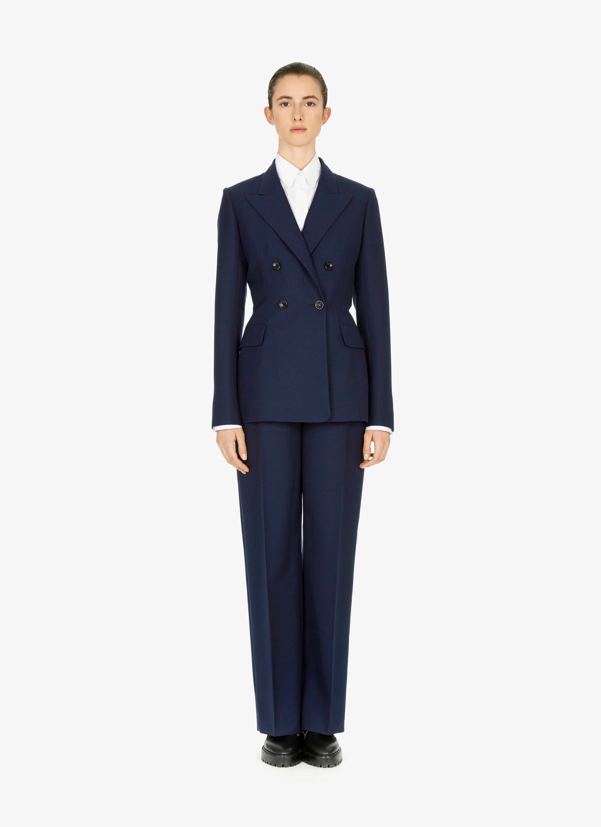 Pantalon droit à taille haute en laine - Noir