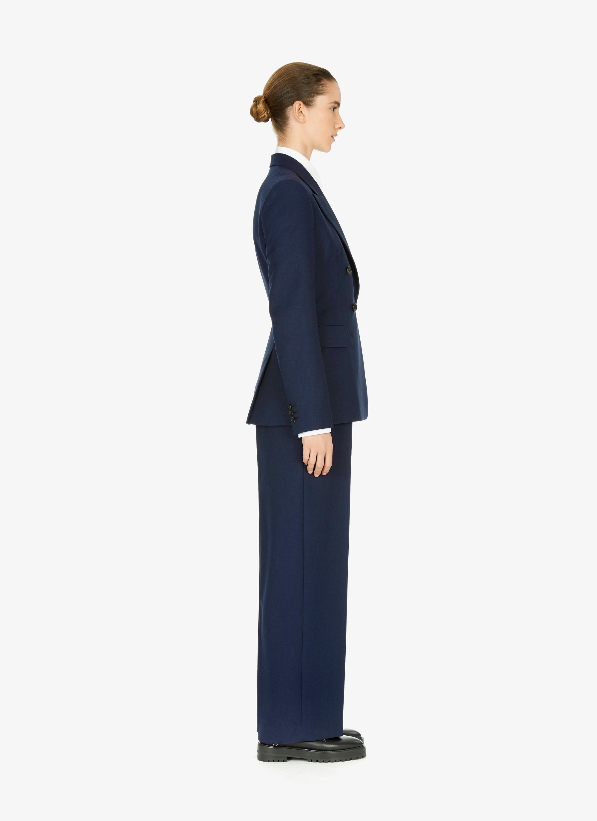 Pantalon droit à taille haute en laine - Noir