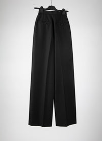 Pantalon droit à taille haute en laine - Noir