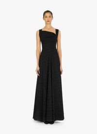 Flared maxi dress with graphic print in wool - Black