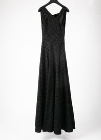 Flared maxi dress with graphic print in wool - Black