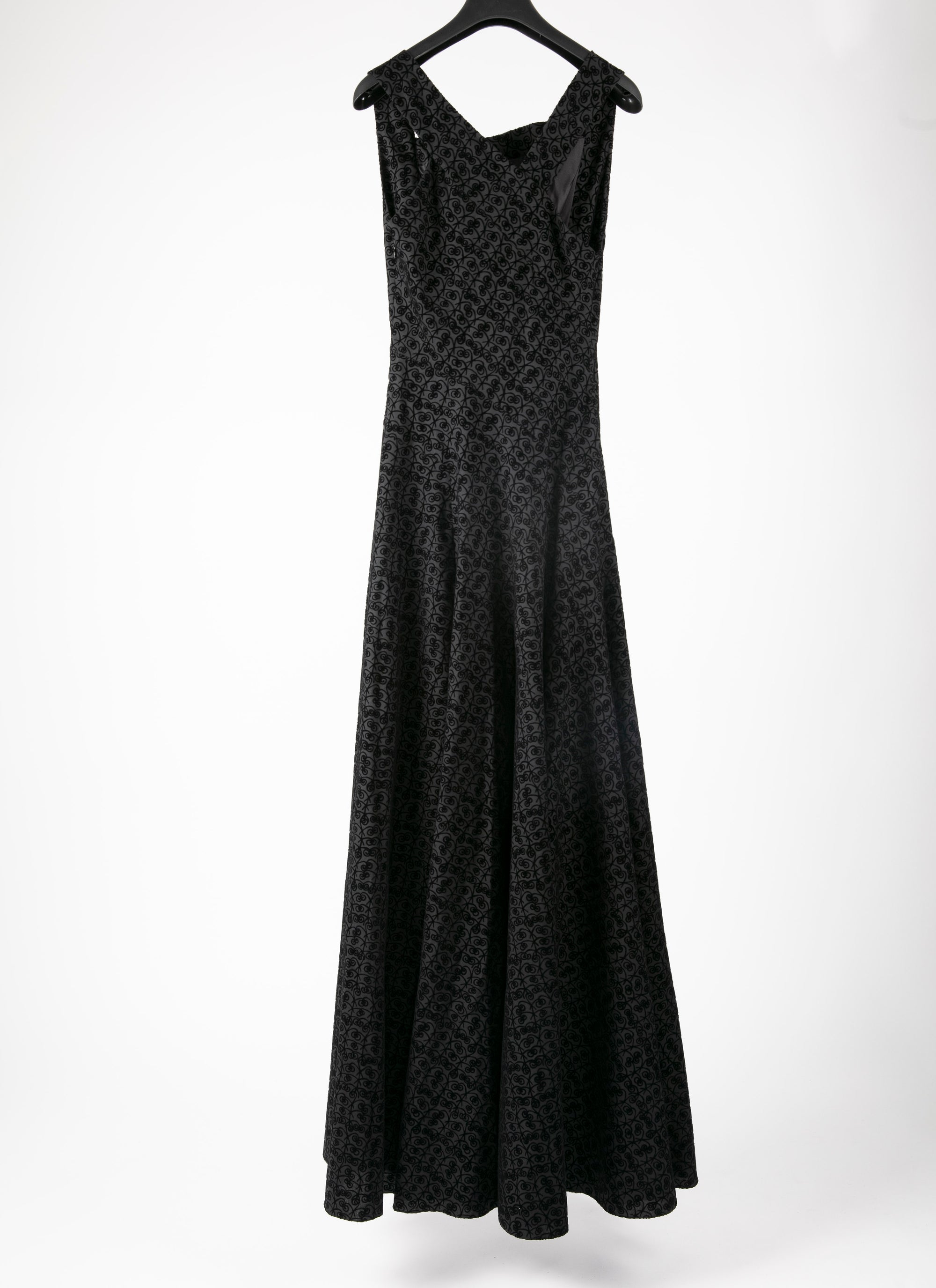 Flared maxi dress with graphic print in wool - Black