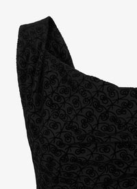 Flared maxi dress with graphic print in wool - Black