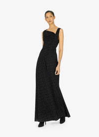Flared maxi dress with graphic print in wool - Black