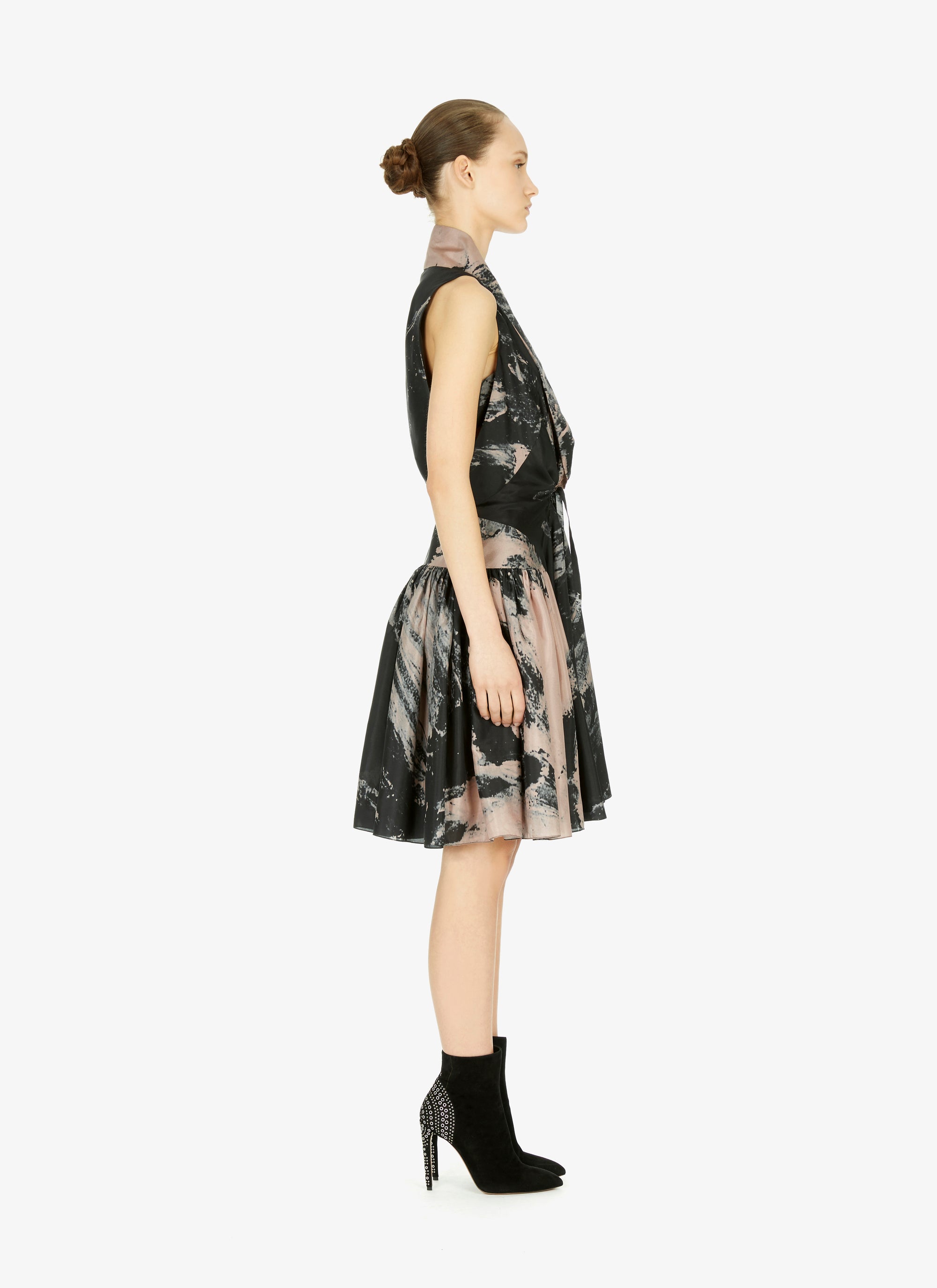 Robe évasée à imprimé floral en soie - Bleu & Chair