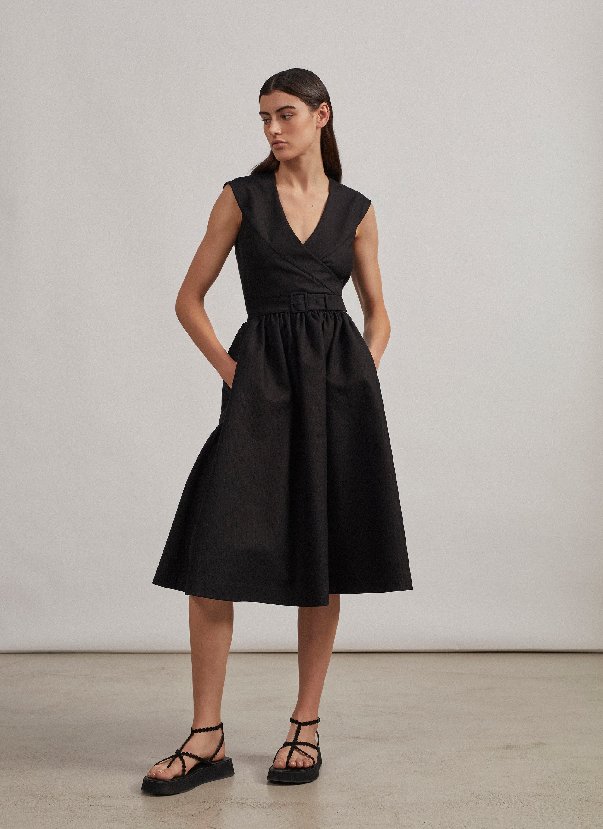Robe plissée à effet cache-cœur - Beige Clair
