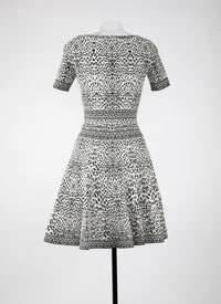 Robe à manches courtes au motif lynx en maille - Blanc & Noir