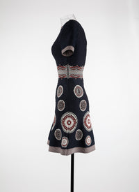 Round knitted flared dress - Night & Bordeaux