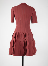 Scalloped knitted polo dress - Garnet