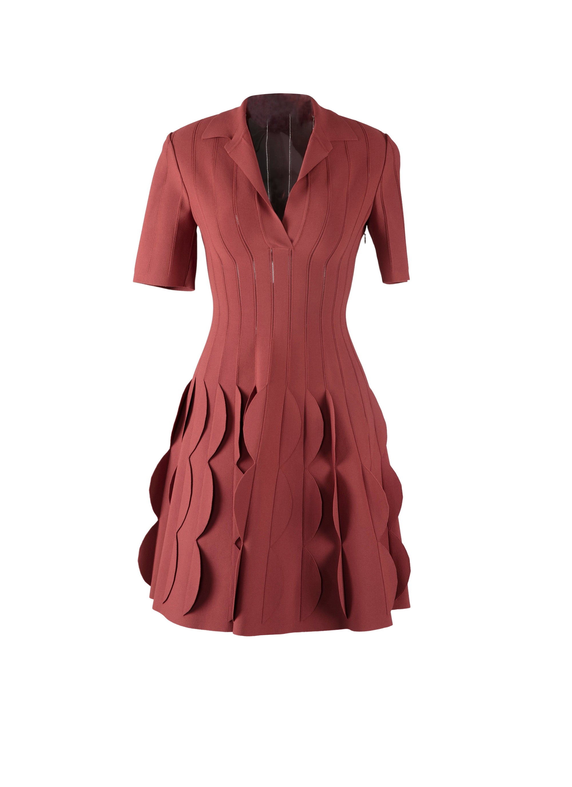 Scalloped knitted polo dress - Garnet