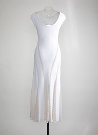 Knitted boat neck maxi dress - White