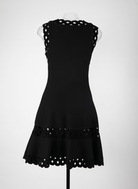 Loden wool sleeveless short dress - Black