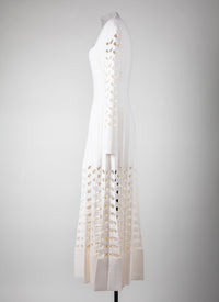 Robe plissée à manches longues en laine - Ivoire