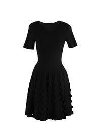 Short-sleeved knitted mini dress - Black
