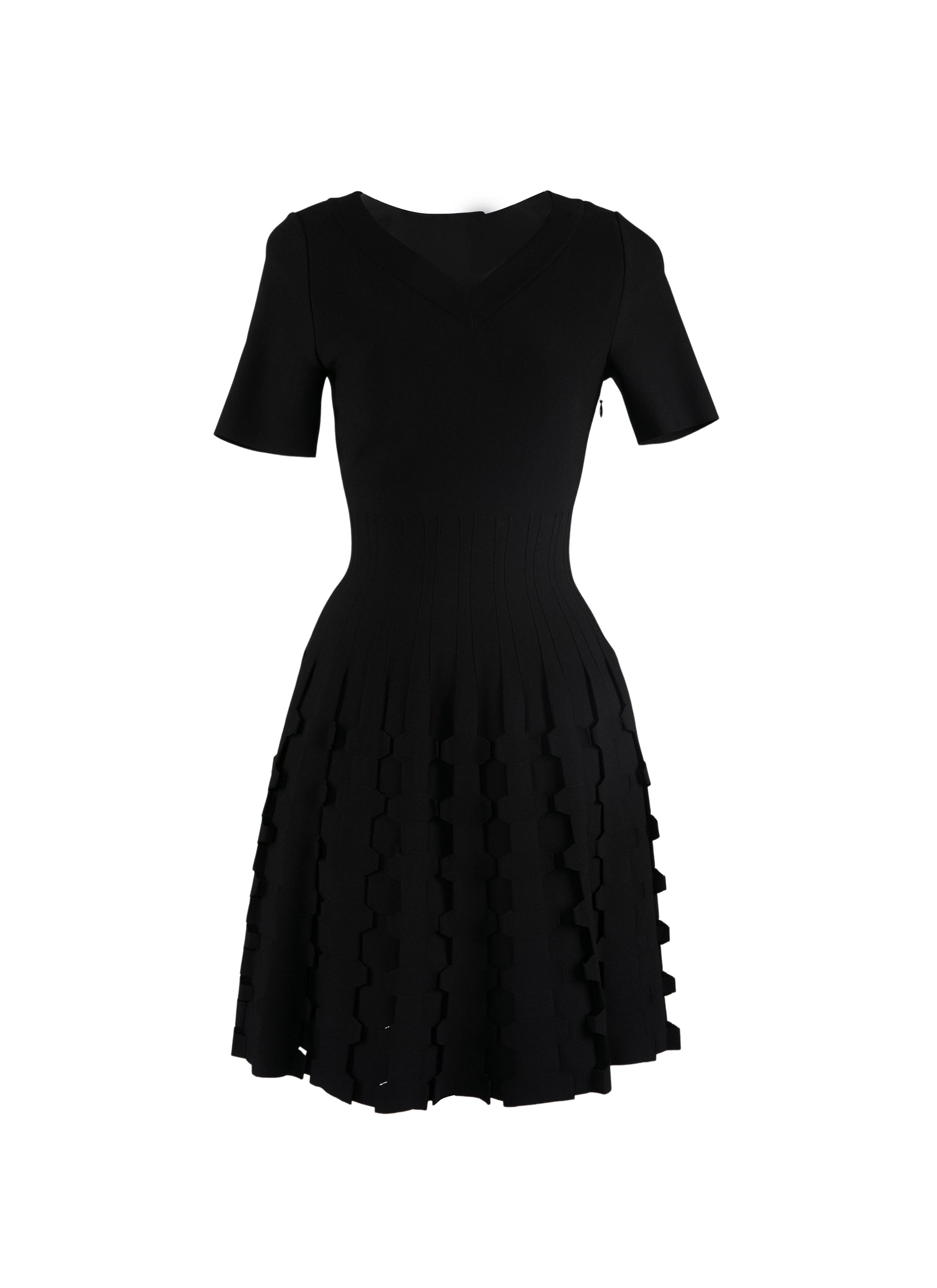 Short-sleeved knitted mini dress - Black