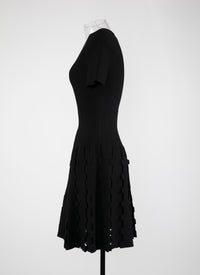 Short-sleeved knitted mini dress - Black