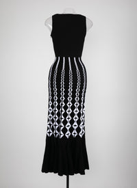 Strapless knitted maxi dress - Black & White