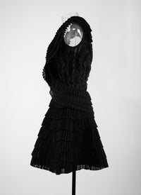 Silk frill sleeveless mini dress - Black