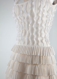 Long evening dress with silk mini ruffles - Ivory