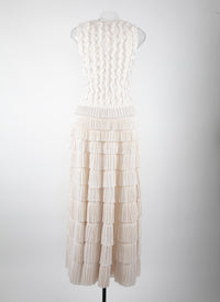 Long evening dress with silk mini ruffles - Ivory