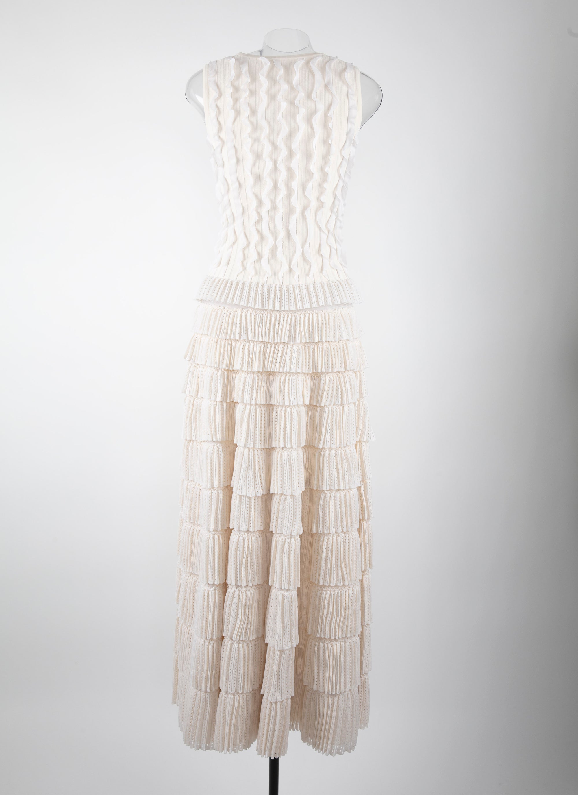 Long evening dress with silk mini ruffles - Ivory