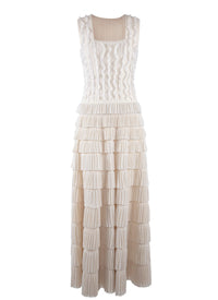 Long evening dress with silk mini ruffles - Ivory