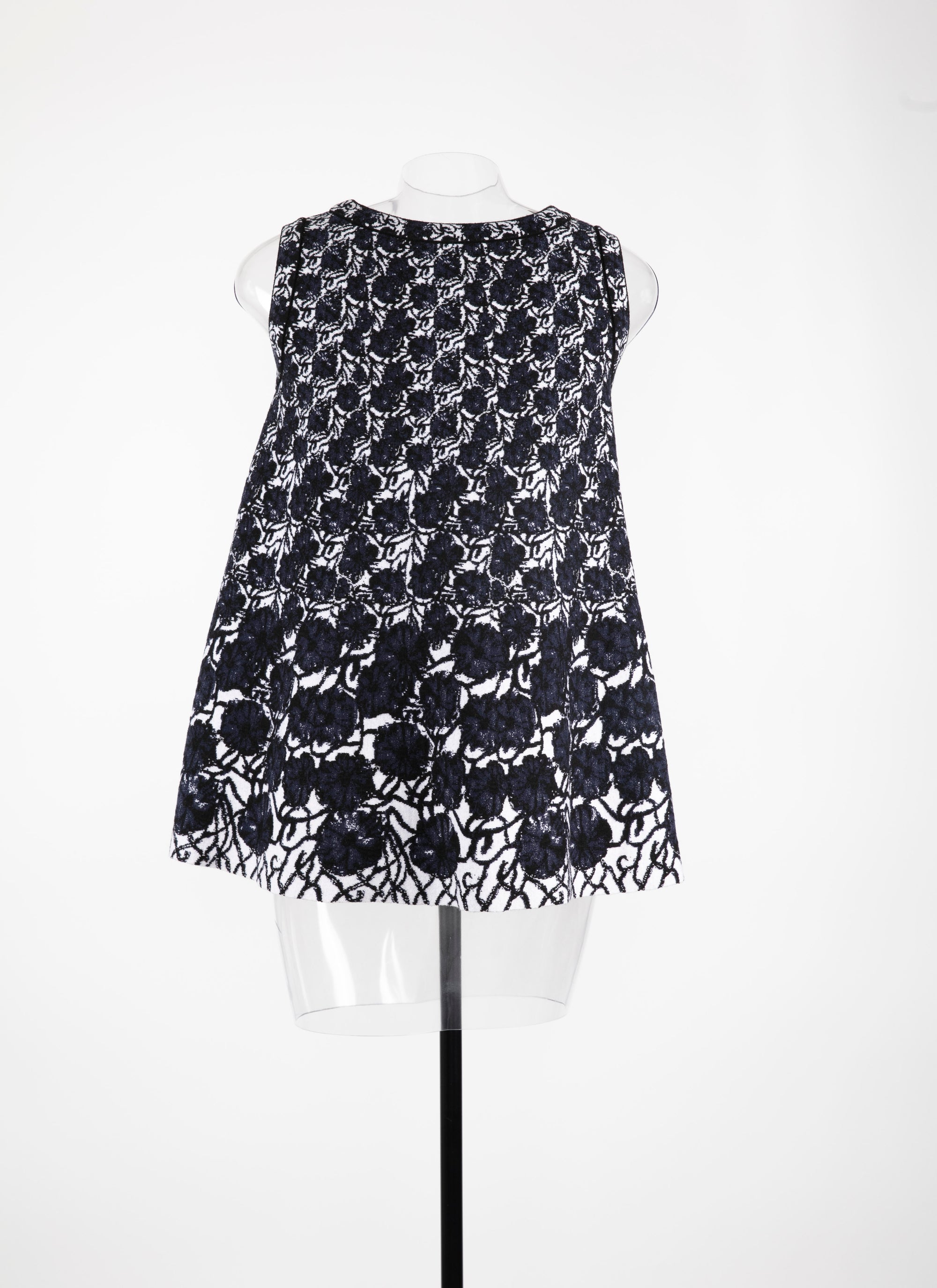 Tunique sans manches Plumeria en laine - Bleu & Noir