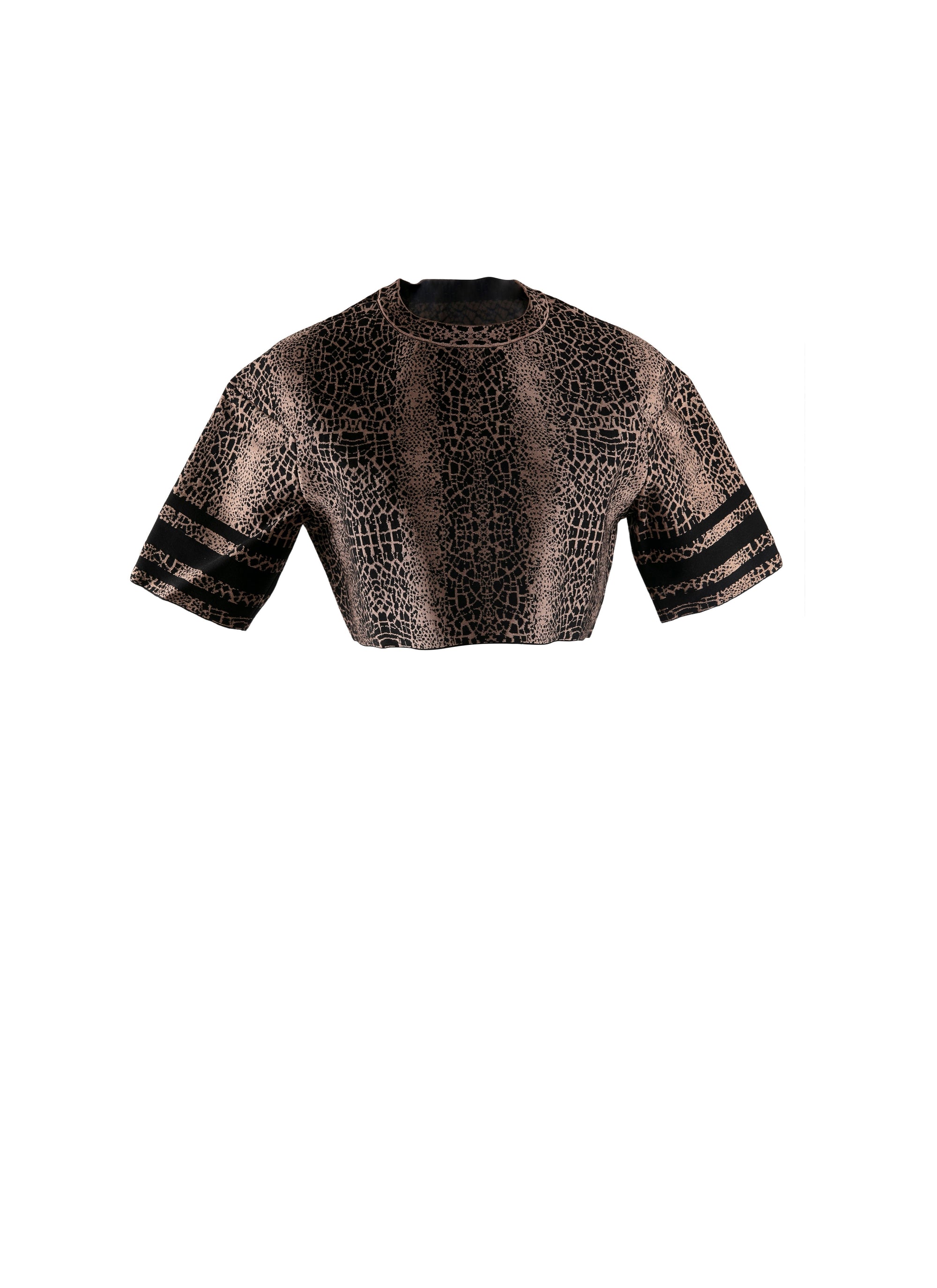 Pull court en maille jacquard animalier - Noir & Chair