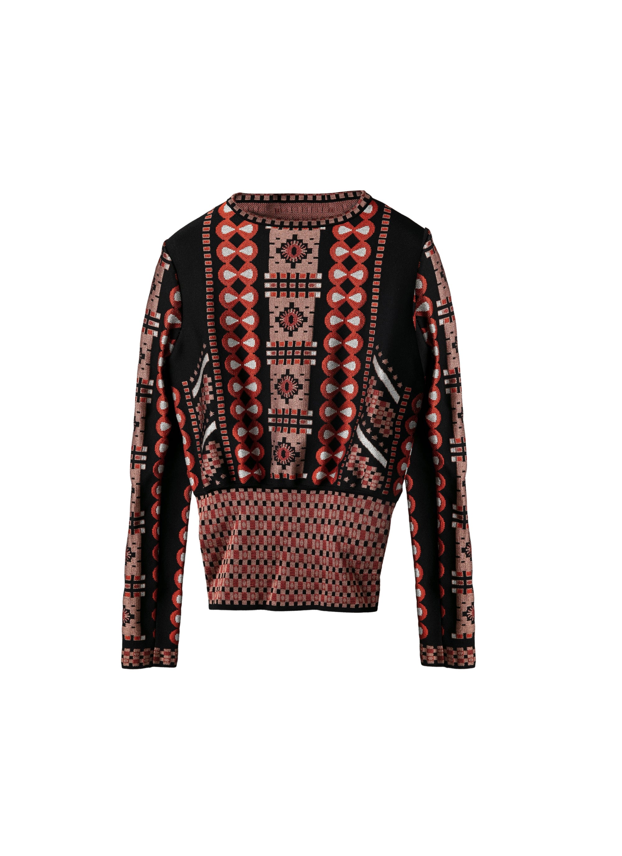 Long sleeve knitted crew neck jumper - Rosewood & Black
