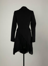 Veste cintrée en laine fine à franges - Nuit