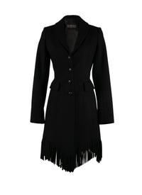 Veste cintrée en laine fine à franges - Nuit