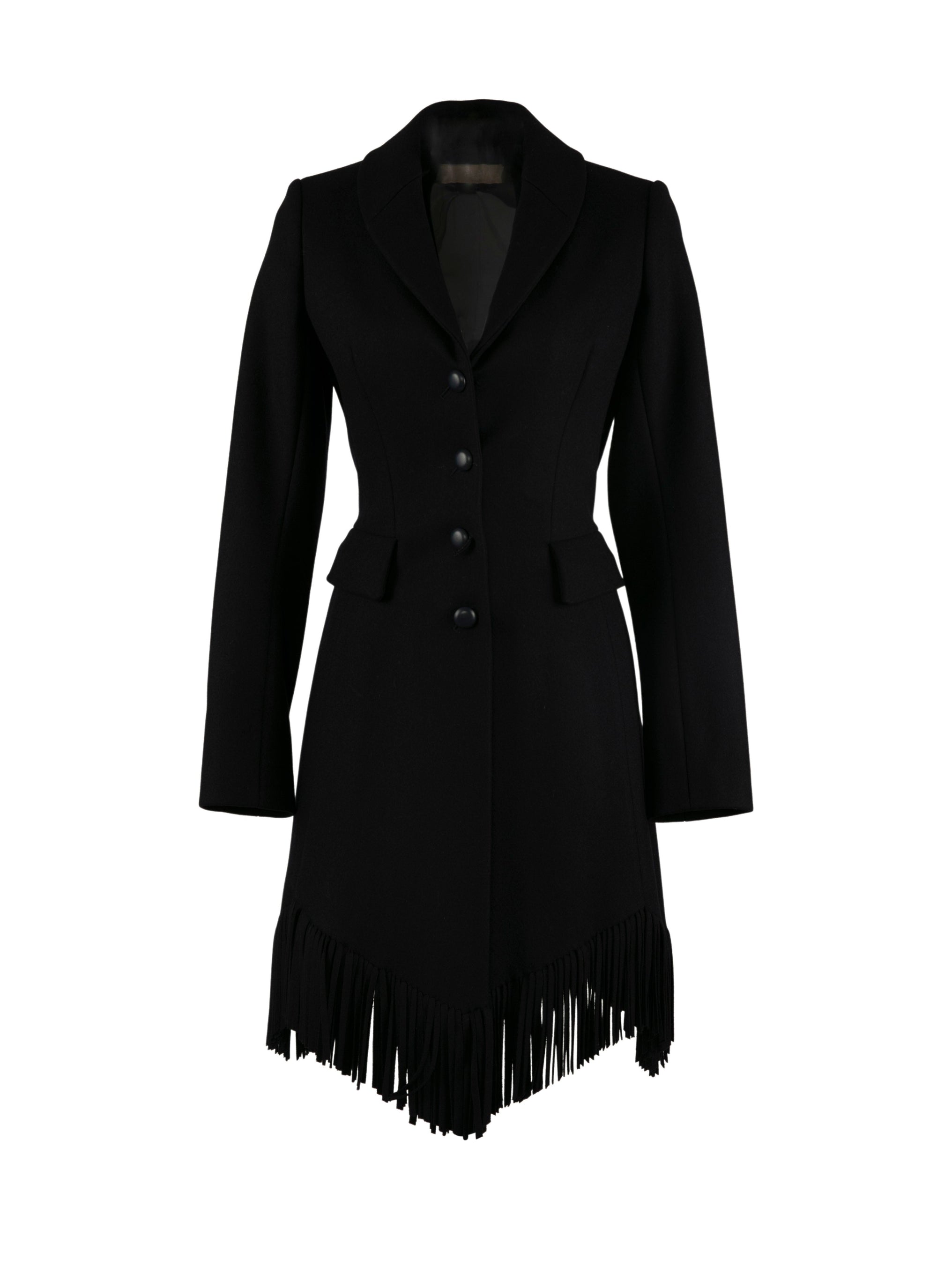 Veste cintrée en laine fine à franges - Nuit