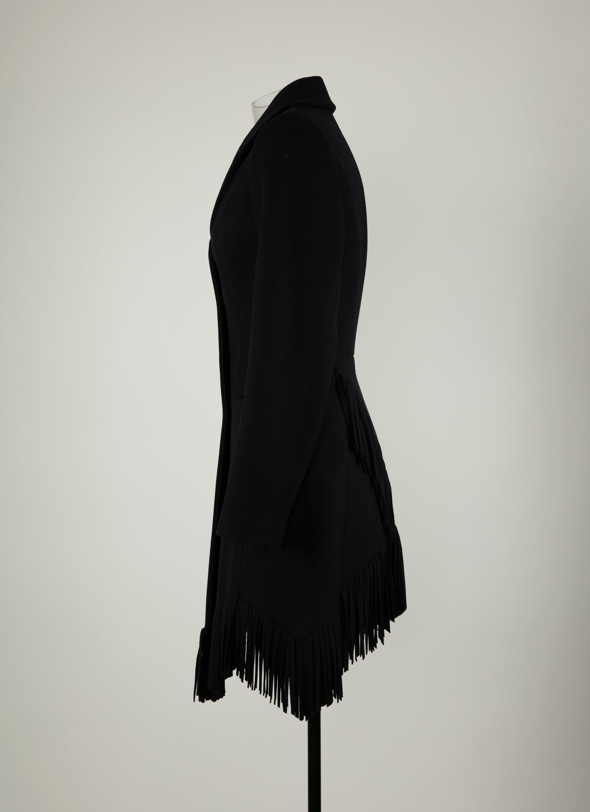 Veste cintrée en laine fine à franges - Nuit