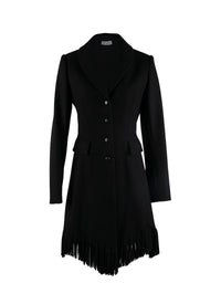 Veste cintrée en laine fine à franges - Noir
