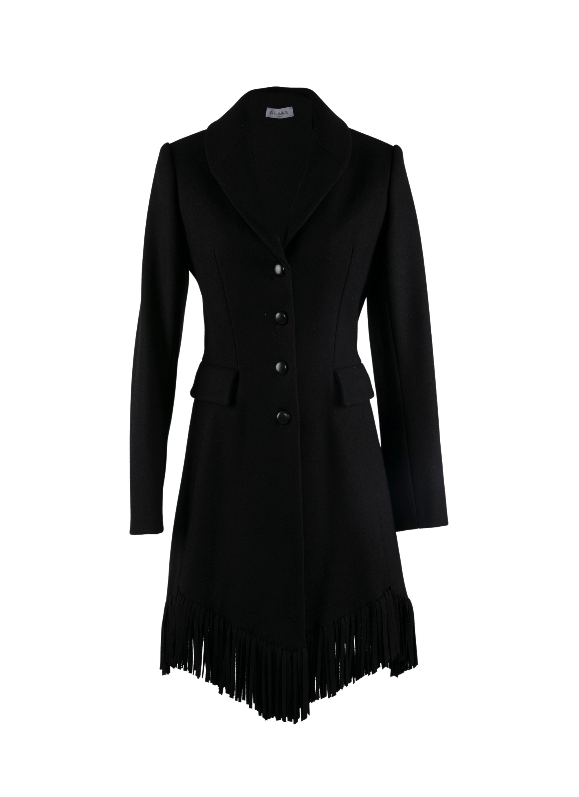 Veste cintrée en laine fine à franges - Noir