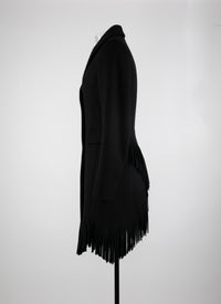 Veste cintrée en laine fine à franges - Noir