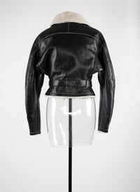 Belted leather aviator jacket - Black & White