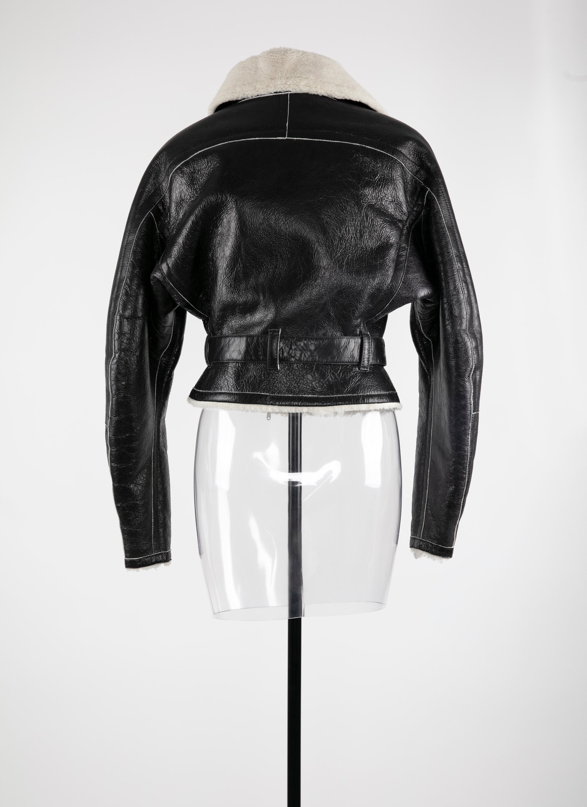 Belted leather aviator jacket - Black & White