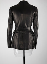 Belted scuba jacket in leather - Black