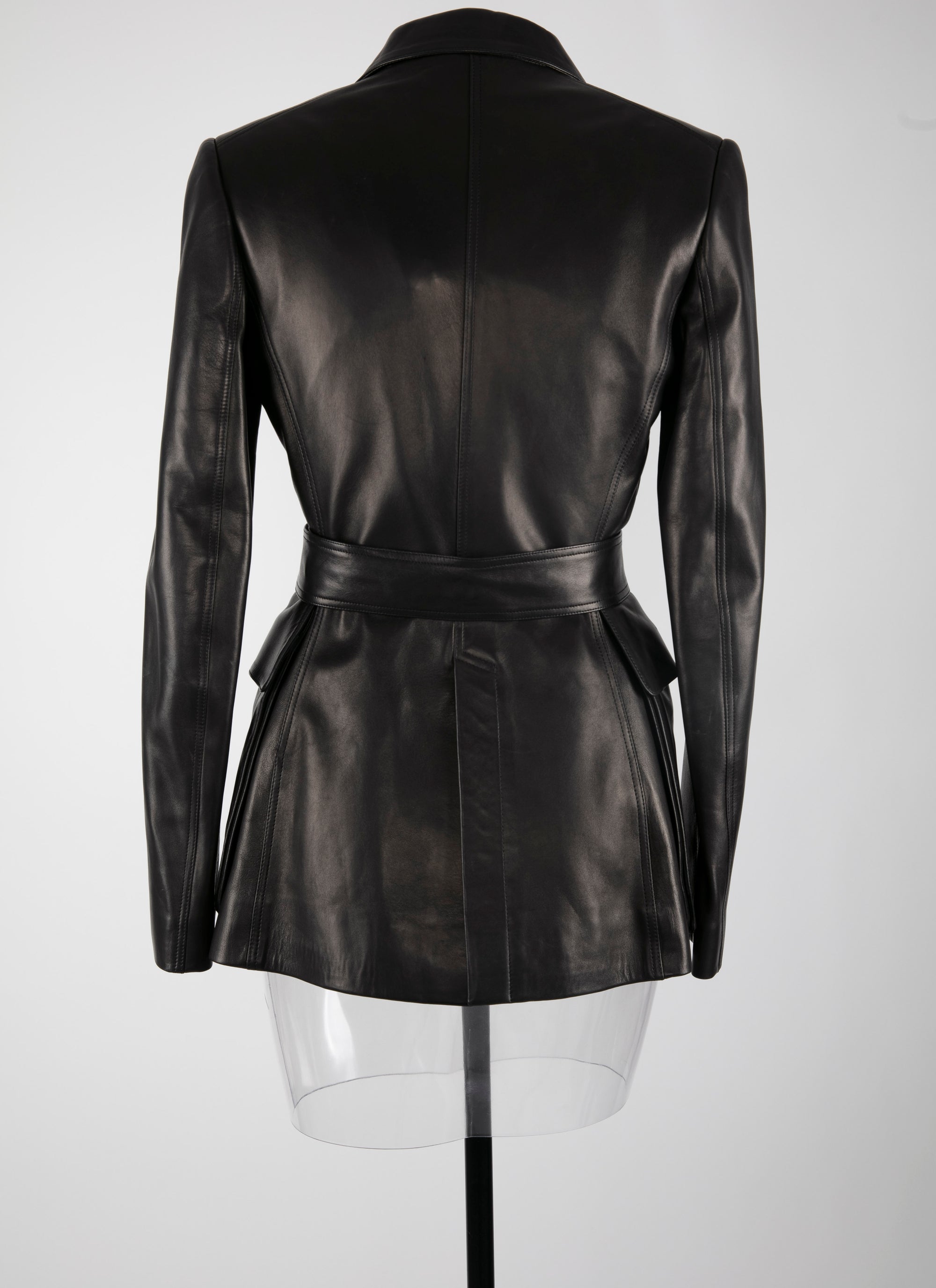 Belted scuba jacket in leather - Black