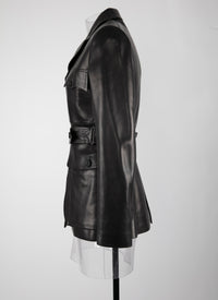 Belted scuba jacket in leather - Black