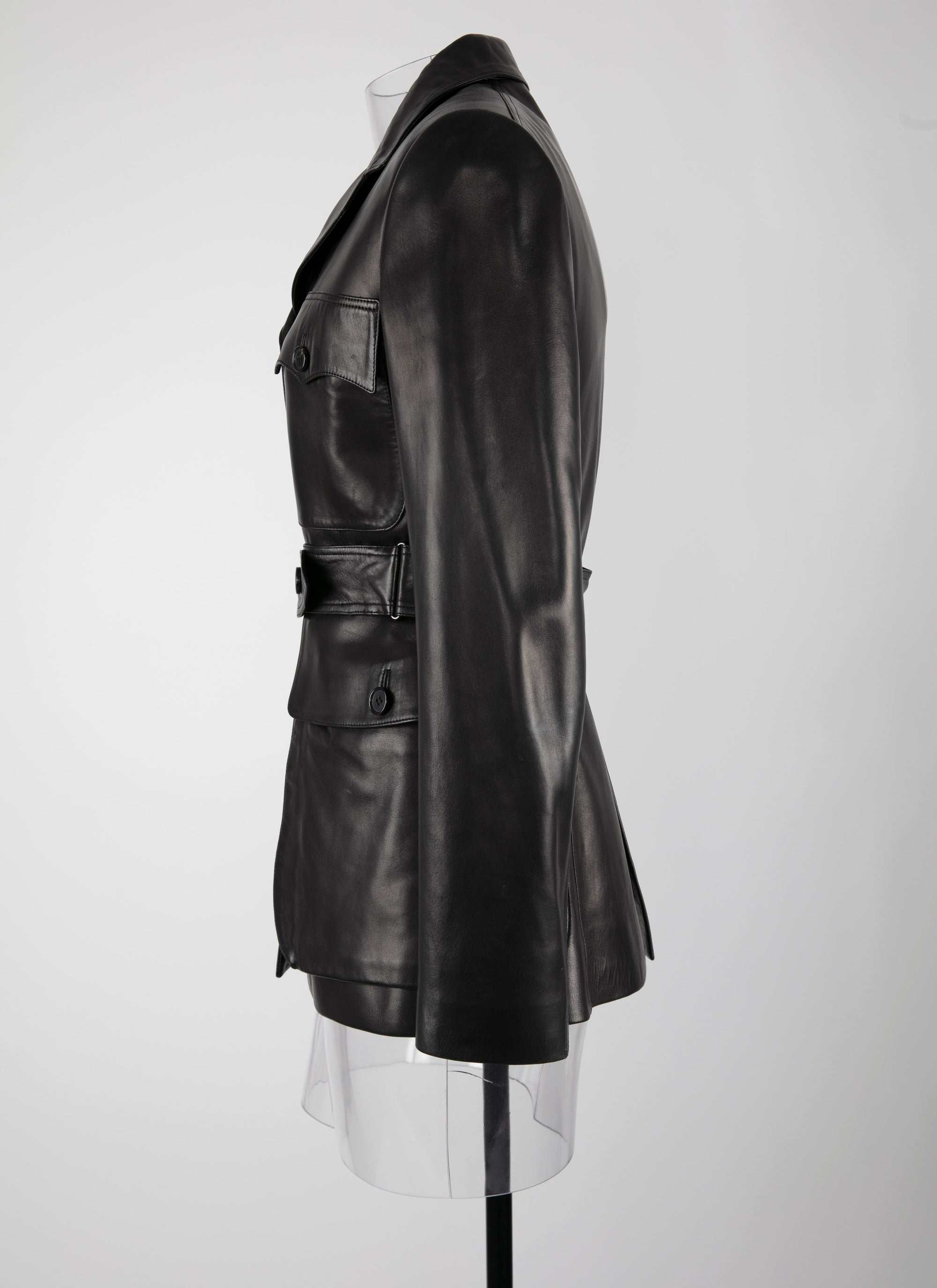 Belted scuba jacket in leather - Black