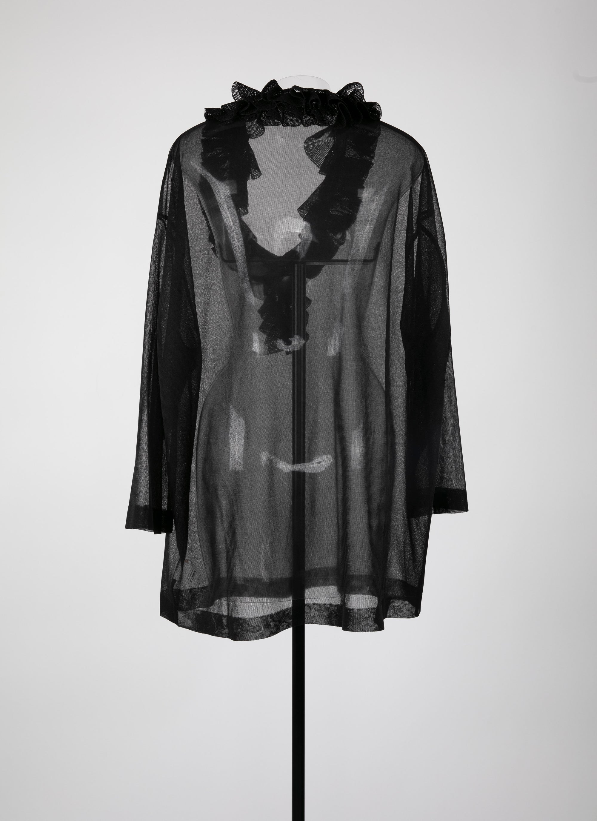 Tunique à manches longues à froufrou en soie - Noir