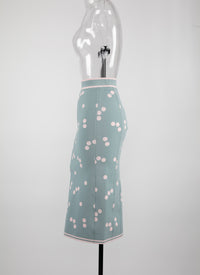 Light polka dot knit maxi skirt - Blue & Pink