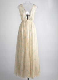 Mousseline sleeveless dress with silk polka dots - Ivory & Blue