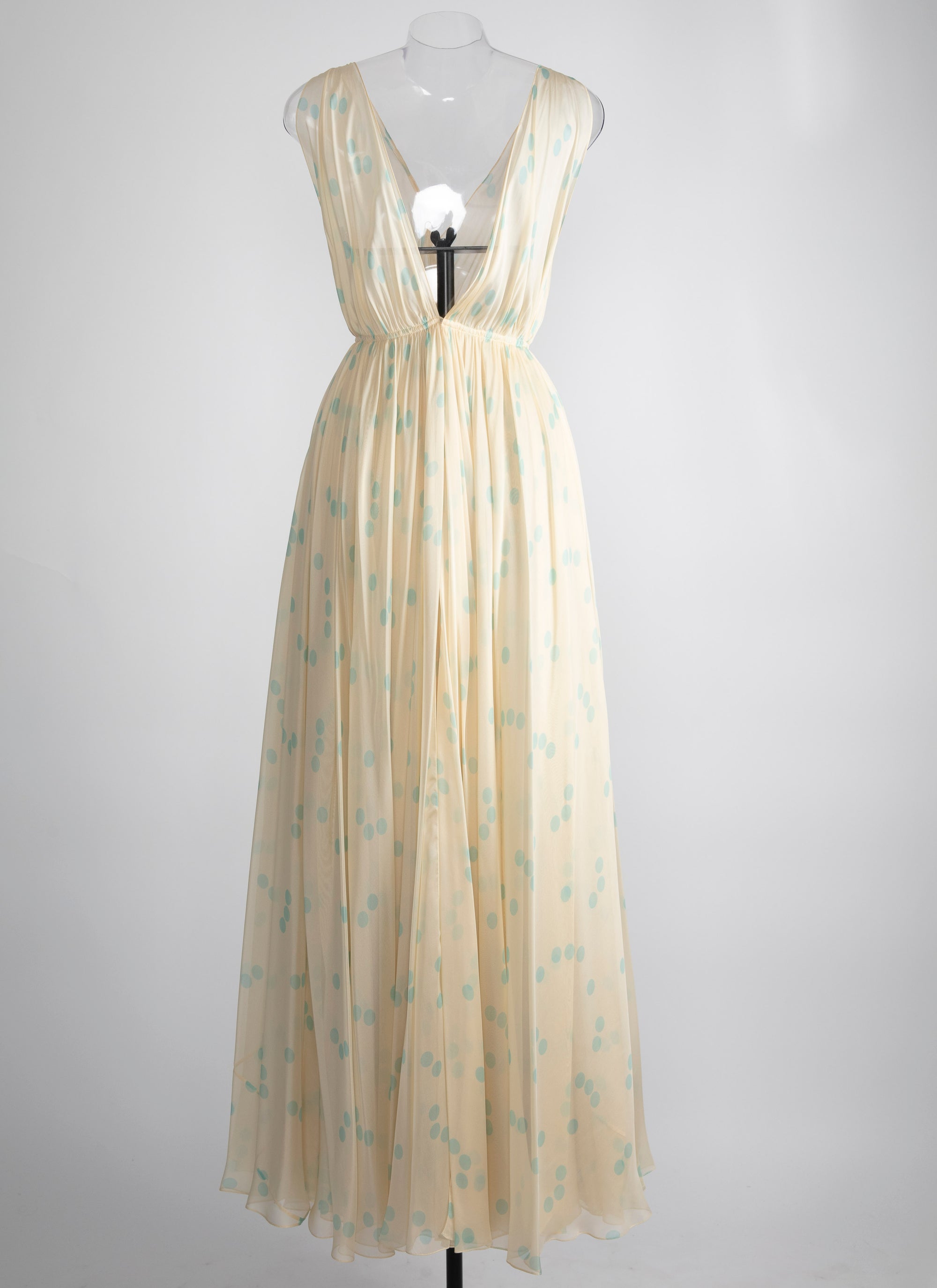 Mousseline sleeveless dress with silk polka dots - Ivory & Blue